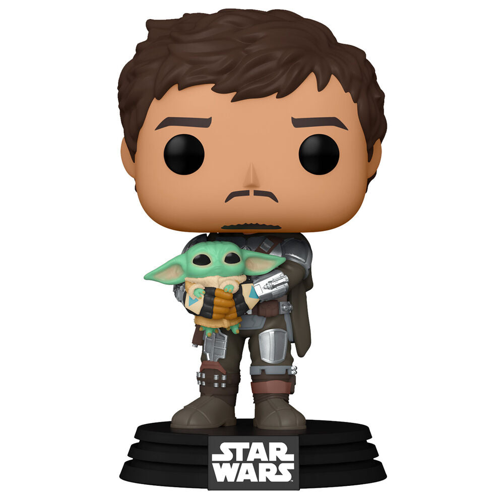 Figurine Funko POP! Star Wars Mandalorian Mando Holding Child, vue 3