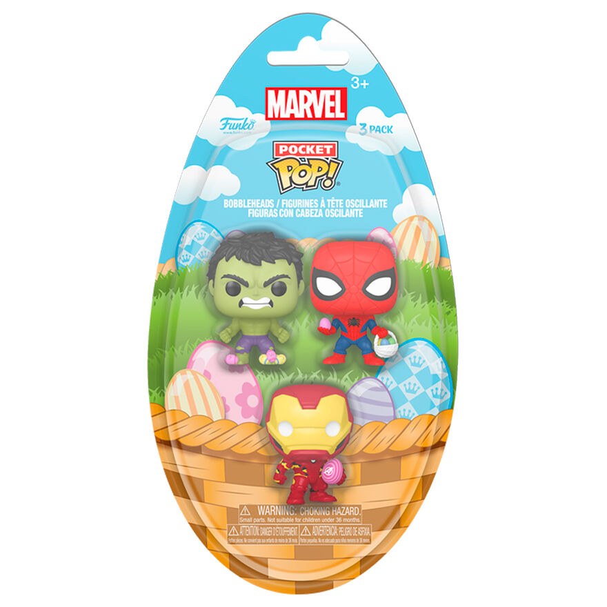 Figurine Funko POP! Blister 3 figuras Pocket POP Marvel Spiderman Hulk Iron Man Pascua, vue 2
