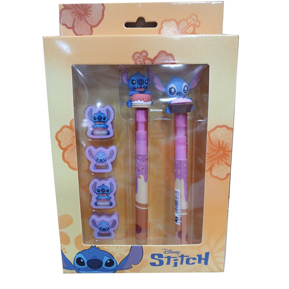 Set de papeterie Disney Stitch Pen + Pencil + 4 erasers