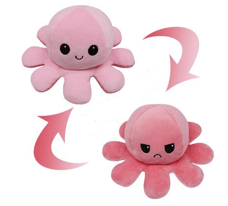 Peluche Pulpo Reversible Estado de Ánimo 20 cm. Rosa y Negro