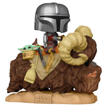 Figurine Funko POP! Star Wars The Mandalorian Mando on Bantha with Child in Bag, vue 2