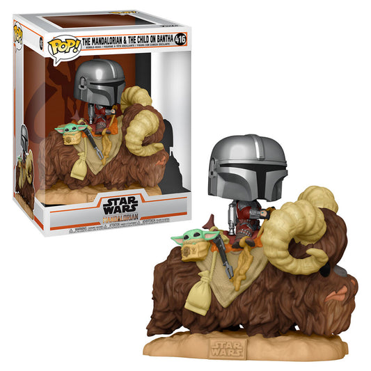 Figurine Funko POP! Star Wars The Mandalorian Mando on Bantha with Child in Bag