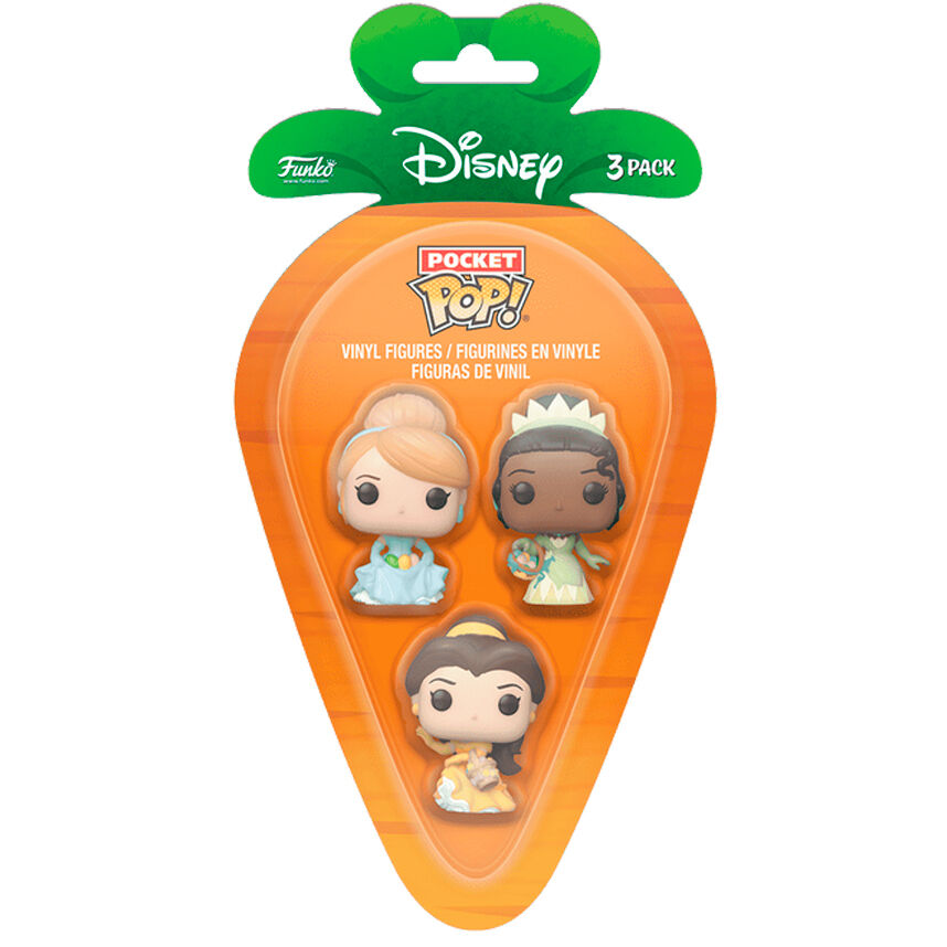 Figurine Funko POP! Blister 3 figuras Carrot Pocket POP Disney Princesas Cenicienta Tiana Bella Pascua