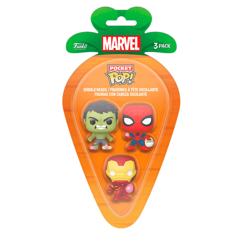 Figurine Funko POP! Blister 3 figuras Carrot Pocket POP Marvel Spiderman Hulk Iron Man Pascua