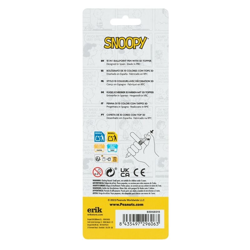 Stylo Peanuts Snoopy Lazy Days 10 colours 3D, vue 2