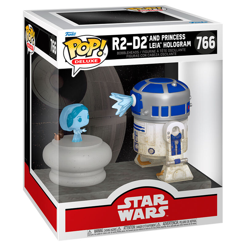 Figurine Funko POP! Deluxe Star Wars R2 D2 and Princess Leia Hologram, vue 2