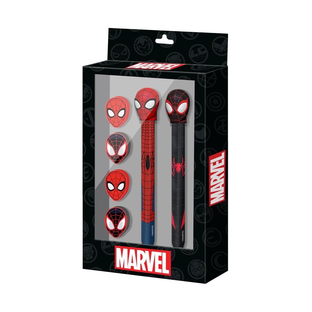 Set de papeterie Marvel Spiderman Pen + Pencil + 4 erasers