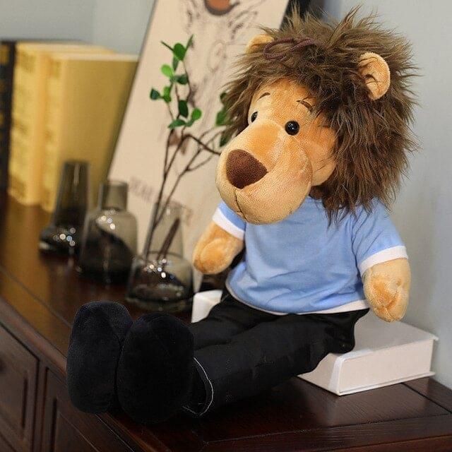 peluche-geante-lion-habille-bleu